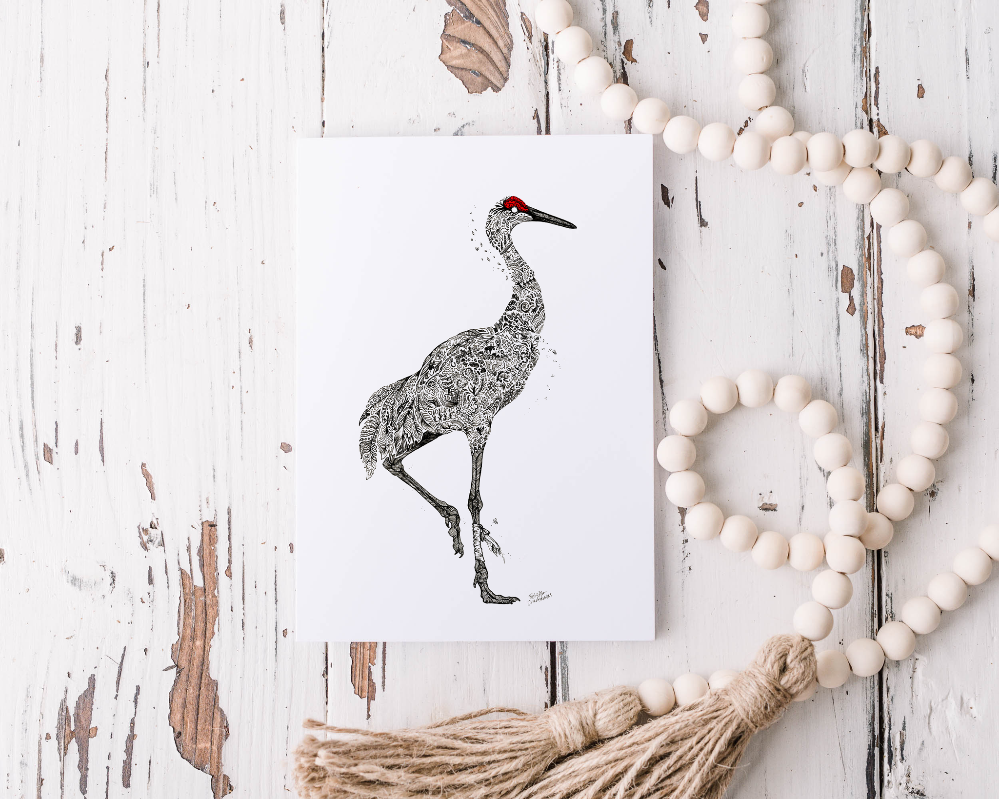 "Doodle Sandhill Crane" Greeting Card