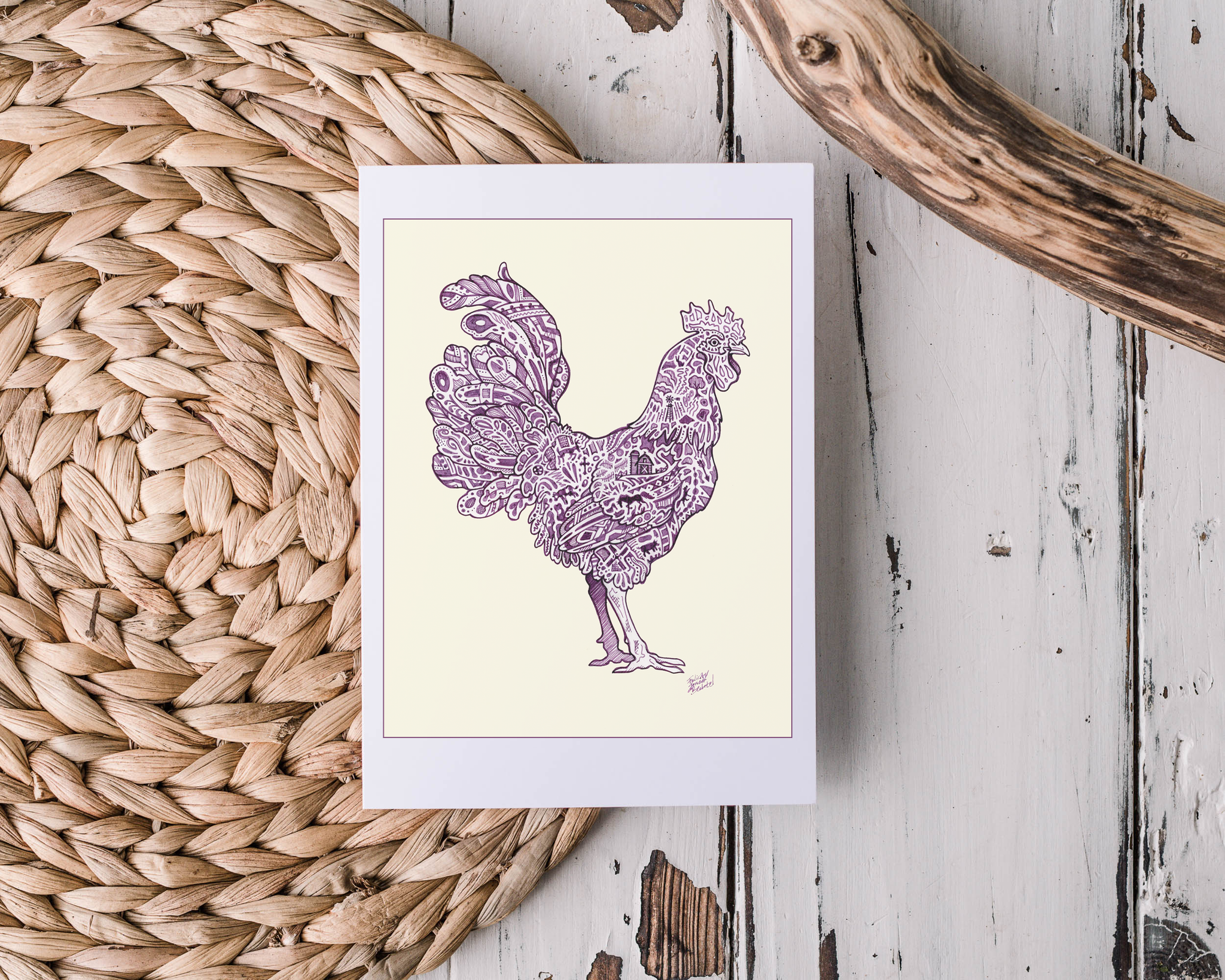 "Doodle Rooster" Greeting Card