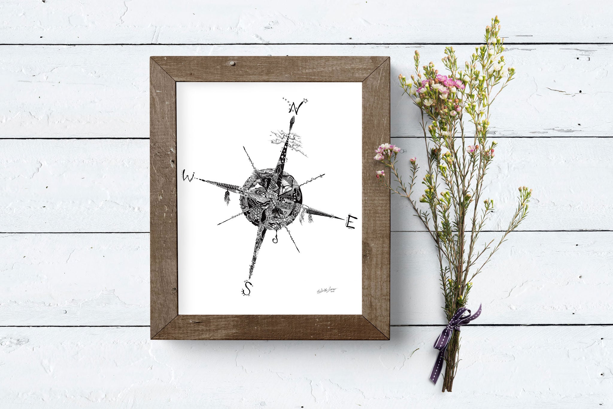 Doodle Compass Rose - Fine Art Print