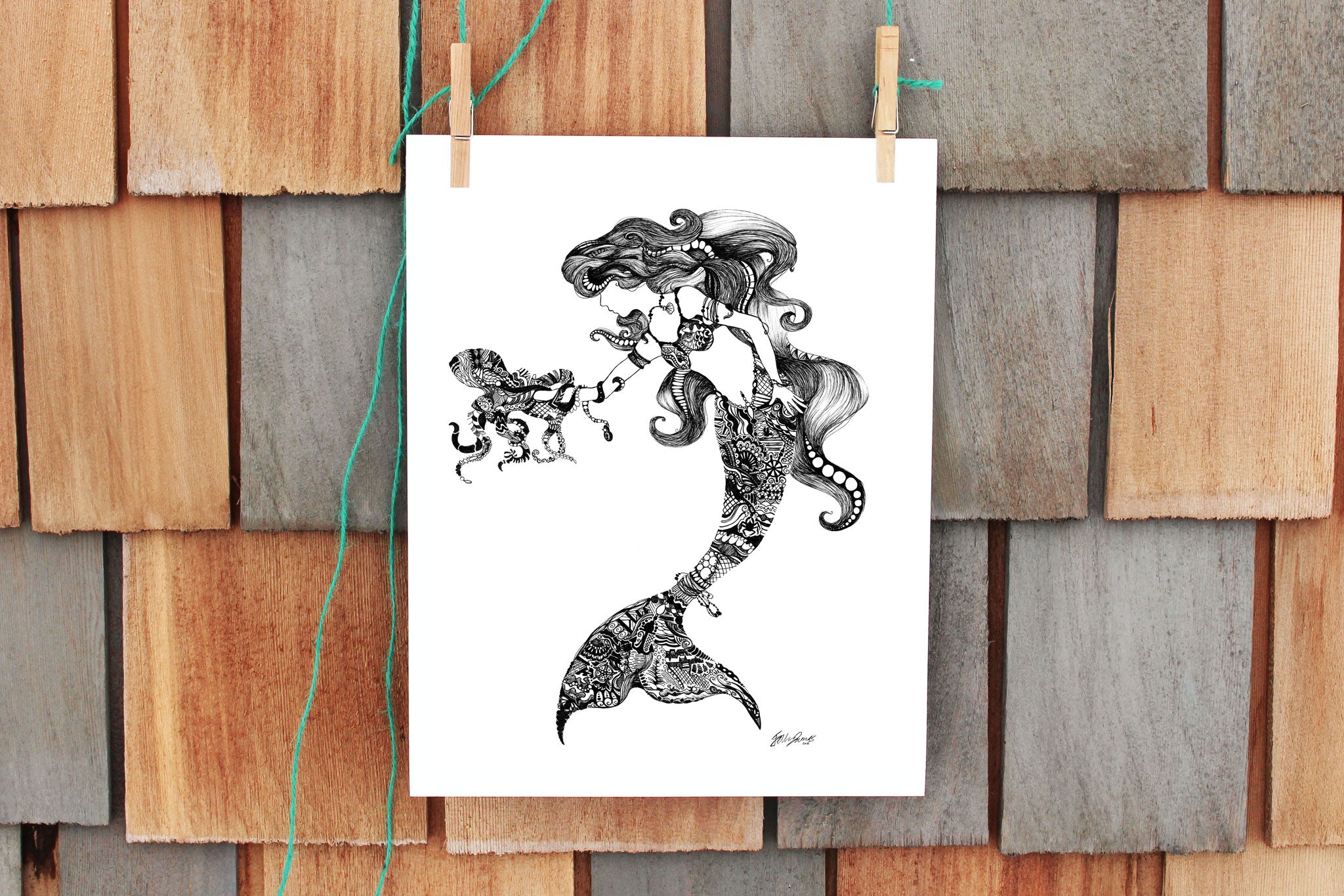 Doodle Mystery Mermaid - Fine Art Print