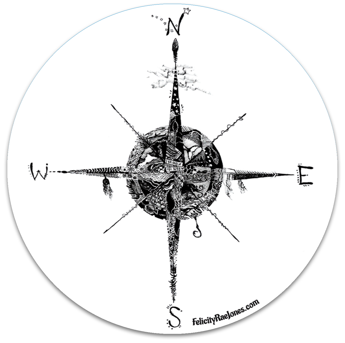 "Doodle Compass Rose" Vinyl Sticker